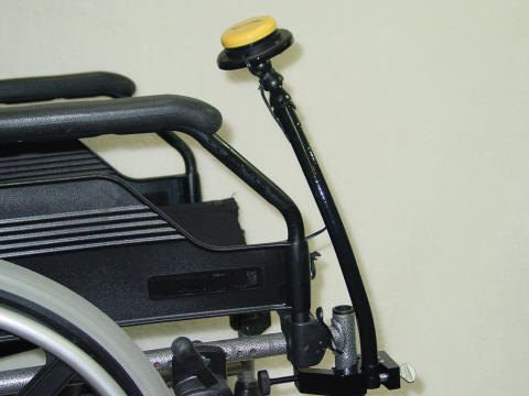 Jelly Bean Adaptive Switch Mounted on a Manual Wheelchair